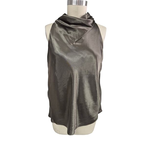 NWT Calvin Klein Polyester Satin Shell Top Funnel Neck  Olive Green Sz XL - Picture 1 of 6